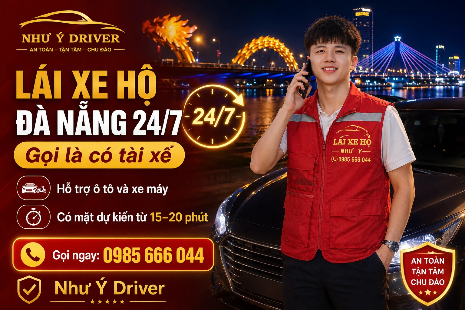 Dịch vụ lái xe hộ Đà Nẵng 24/7 Như Ý Driver giá từ 150K
