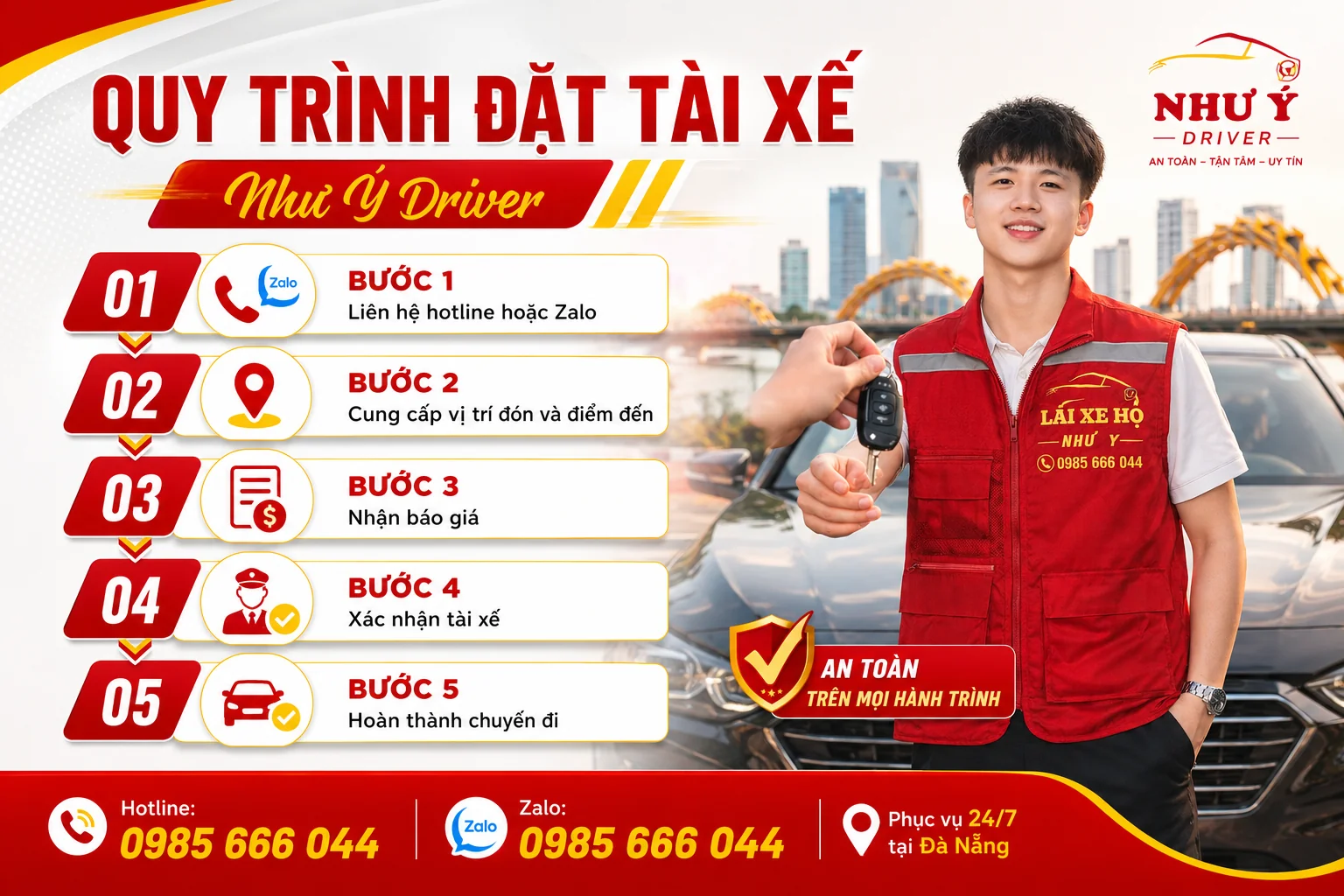Quy trình đặt tài xế Như Ý Driver 5 bước phục vụ 24/7