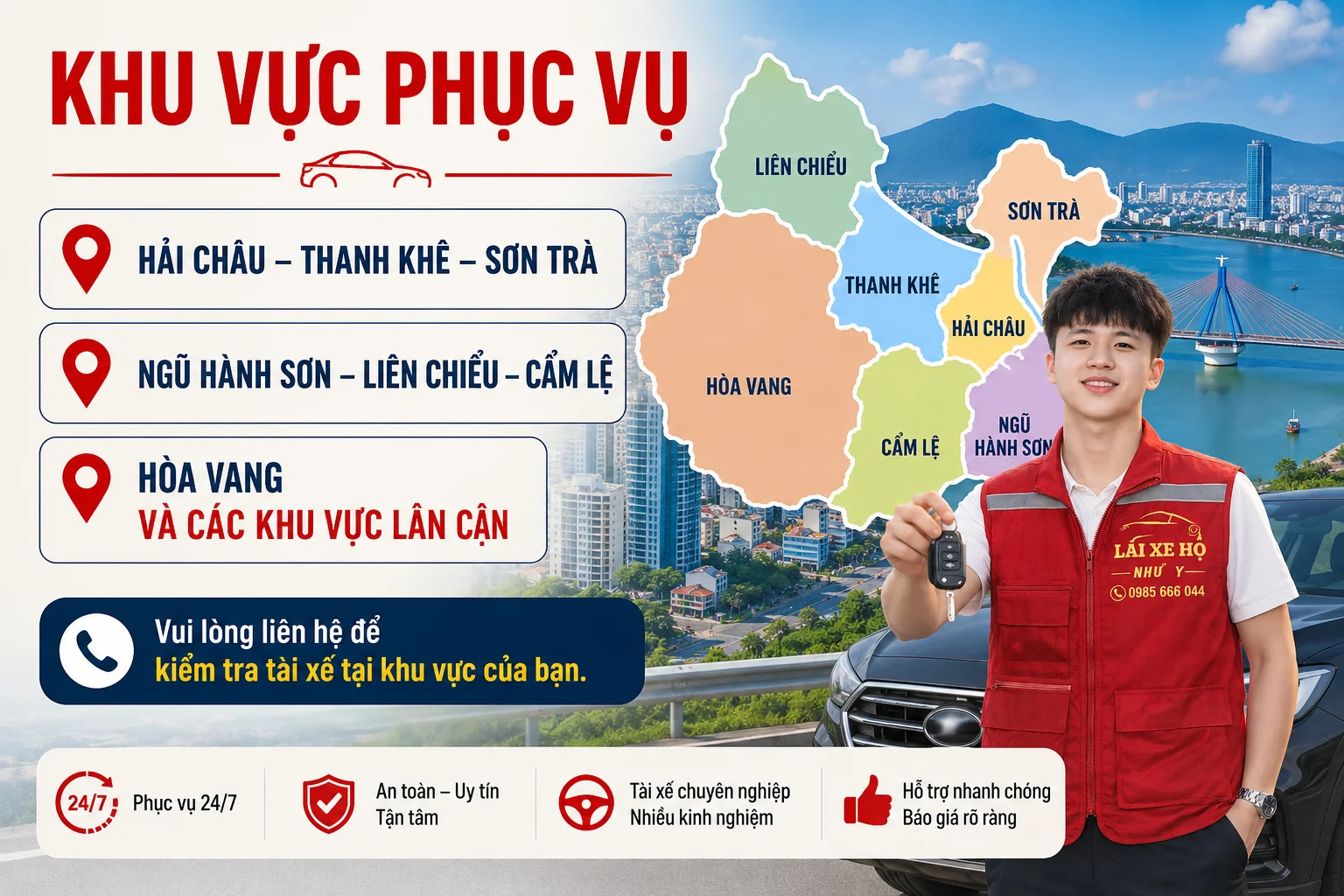 Bản đồ khu vực phục vụ lái xe hộ toàn thành phố Đà Nẵng Như Ý Driver