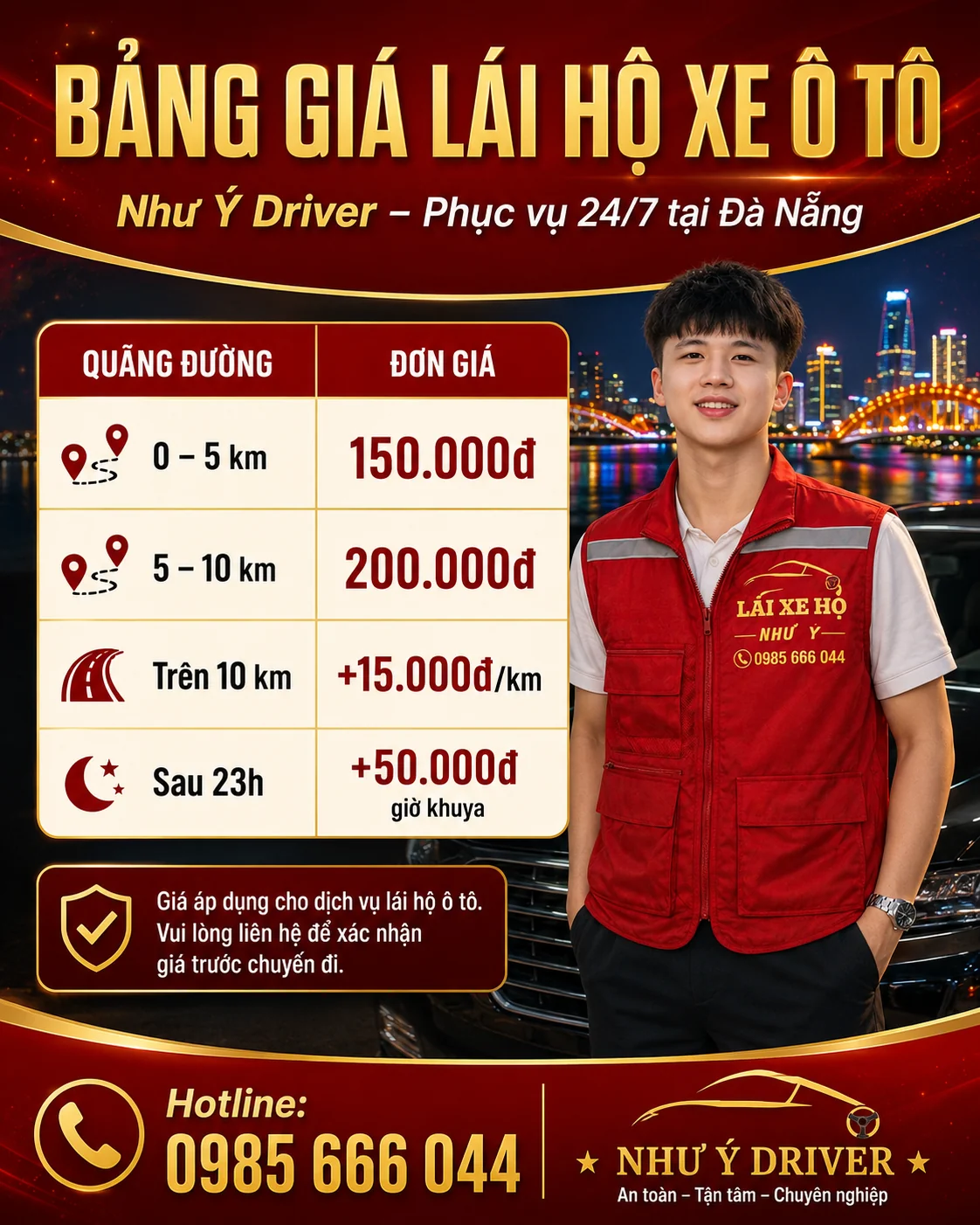 Bảng giá lái xe ô tô hộ Như Ý Driver Đà Nẵng